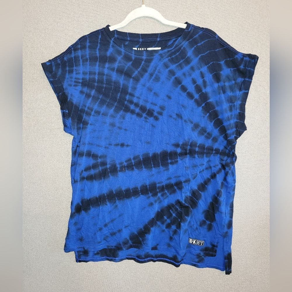 DKNY Sport Size Small Blue and Black Tie-Dye Tee Top